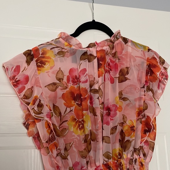 STELLA & JULIE Pink and Yellow Floral Chiffon Dress - Picture 4 of 5